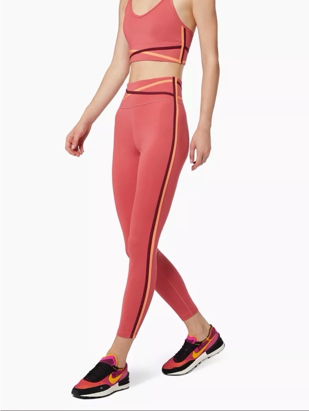 Nike Dri-FIT Mid-Rise 7/8 Length Taped Leggings in Pink/Canyon Rust - size XXS